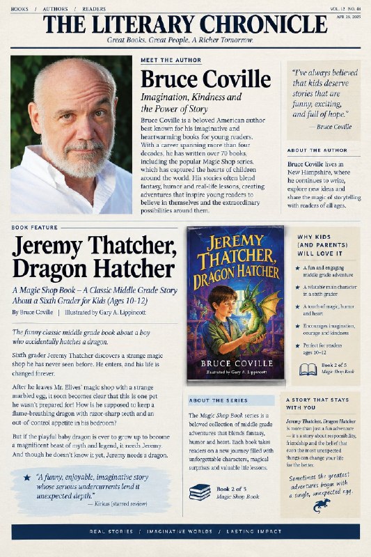 The Literary Chronicle front page featuring Bruce Coville