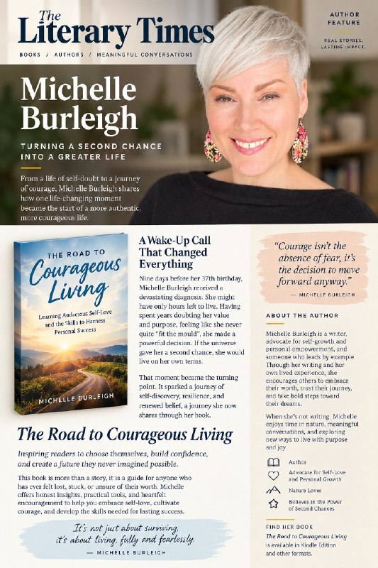 The Literary Times front page featuring Michelle Burleigh