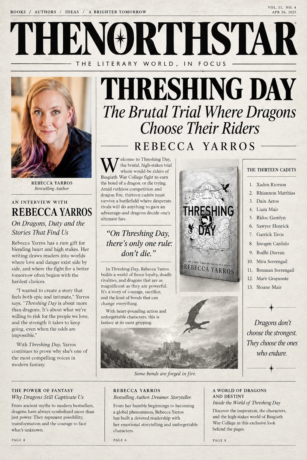 The Northstar front page featuring Rebecca Yarros
